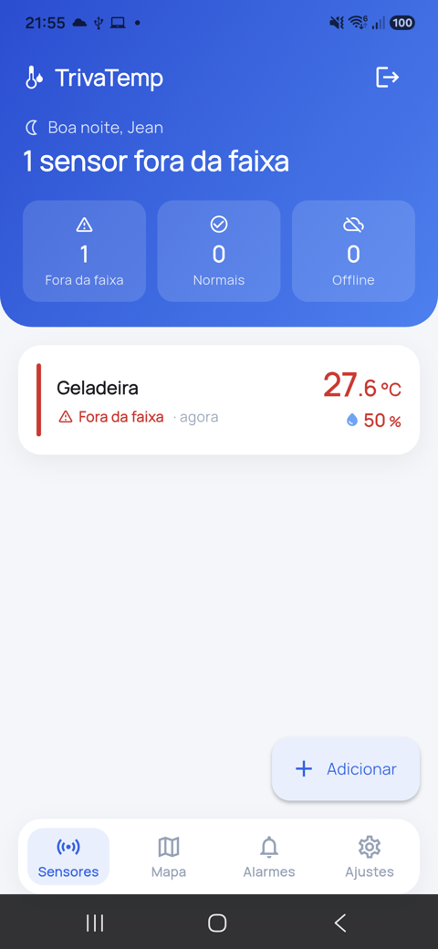 Tela inicial do app com sensores