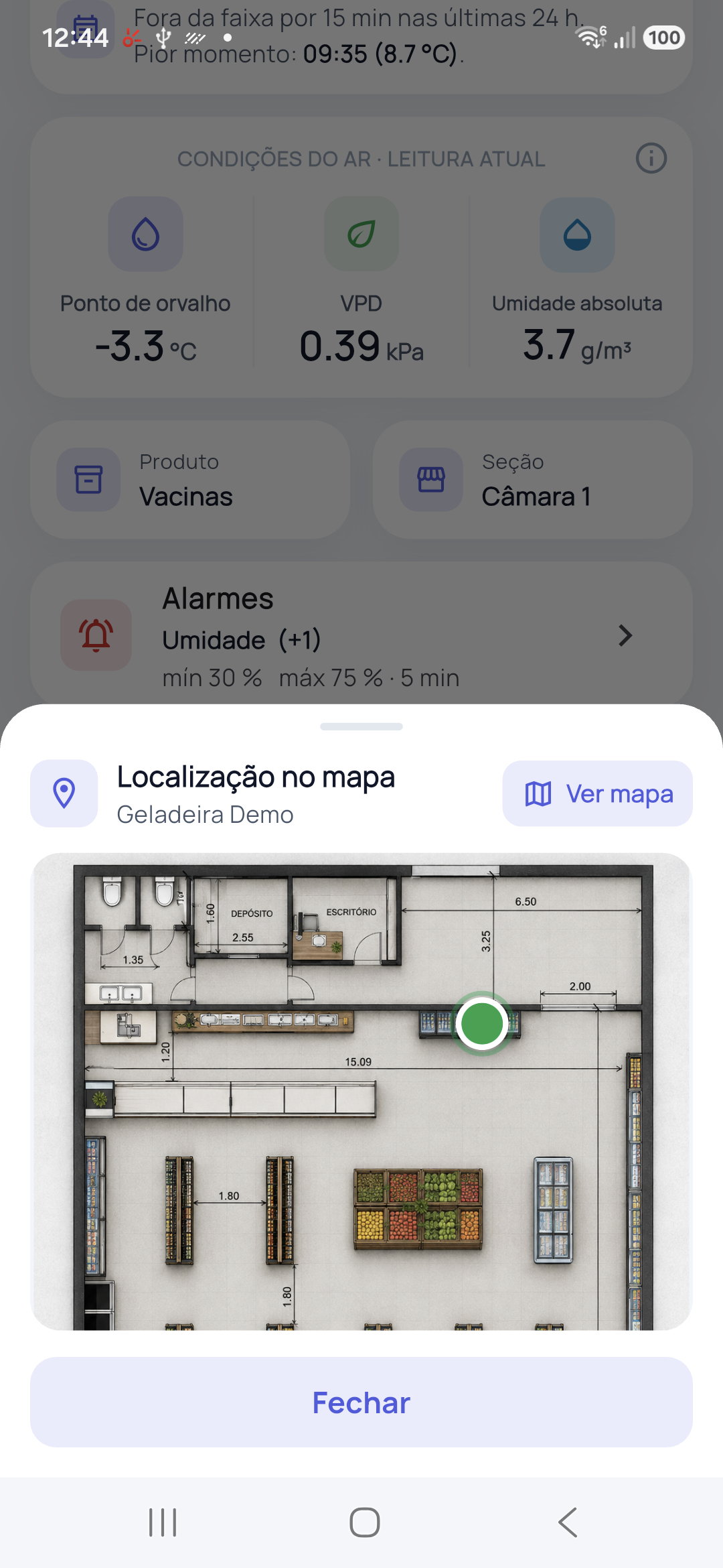 Recorte da planta na tela do sensor